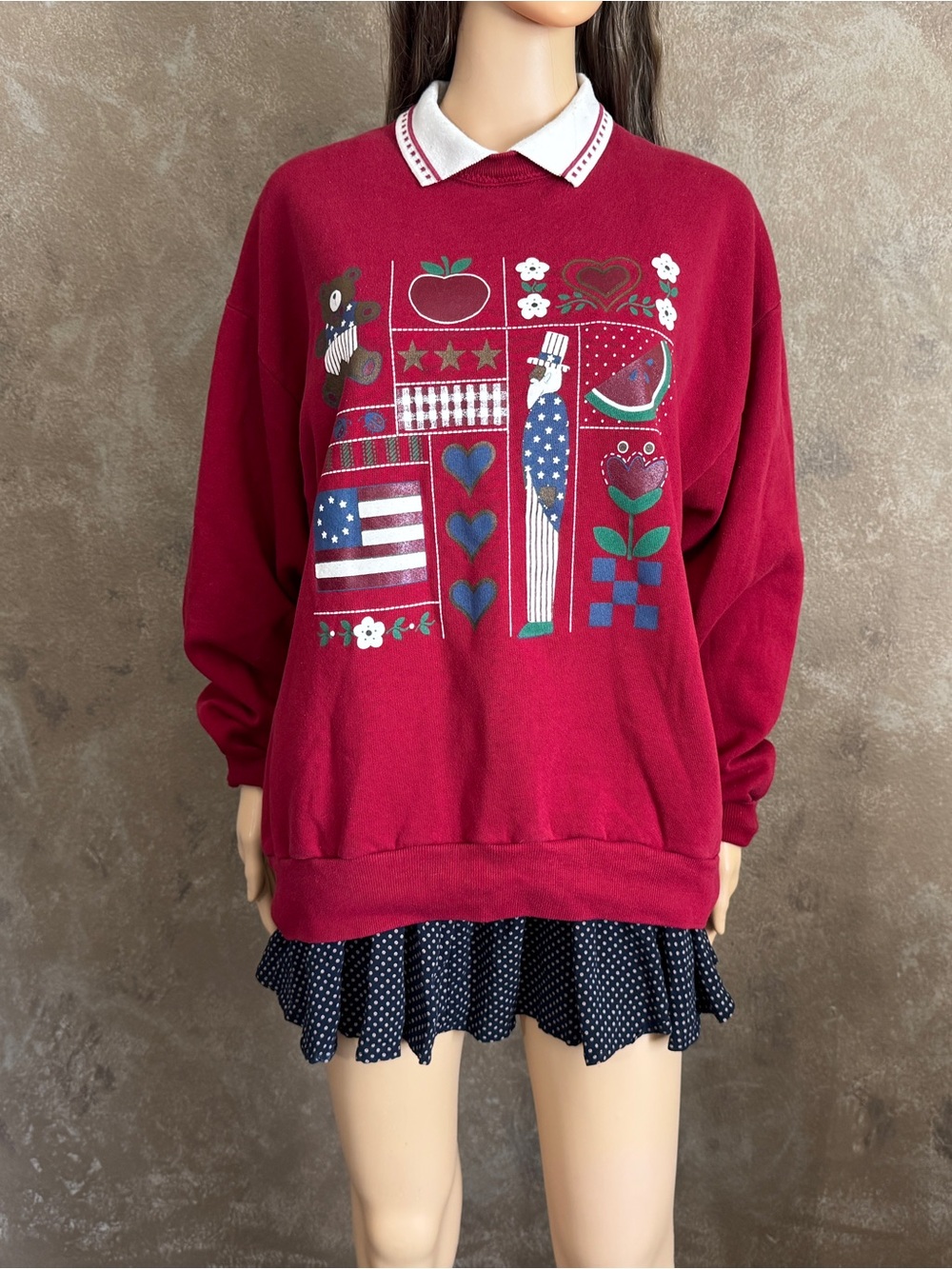 Vintage 90’s Red Sweater CottageCore Crew Neck Teachers Outfit GramdmaCore Top